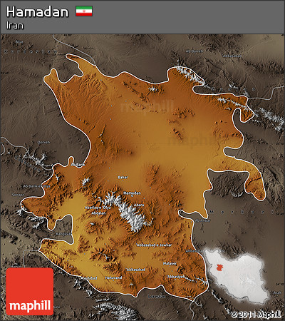 Physical Map of Hamadan, darken, semi-desaturated
