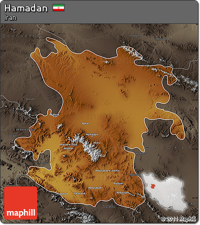 Physical Map of Hamadan, darken, semi-desaturated