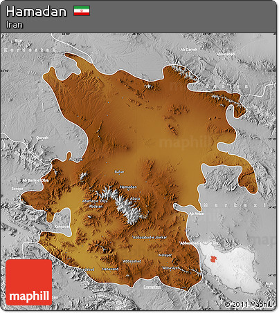 Physical Map of Hamadan, lighten, desaturated
