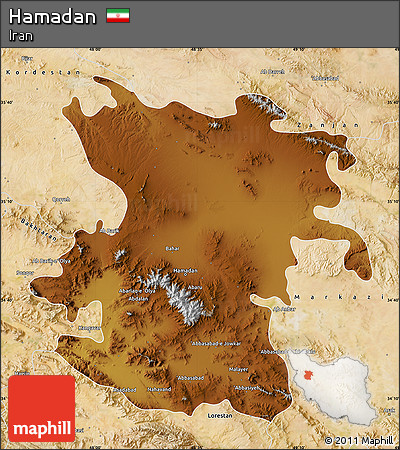 Physical Map of Hamadan, satellite outside