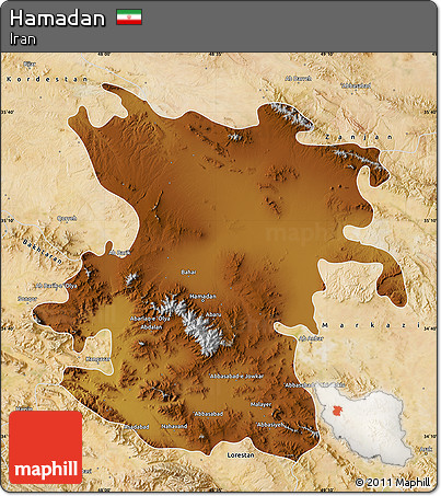 Physical Map of Hamadan, satellite outside