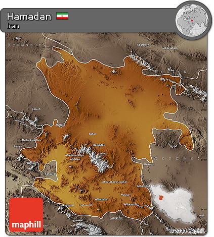 Physical Map of Hamadan, semi-desaturated
