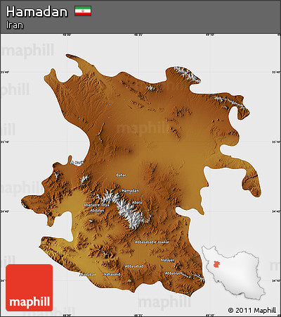Physical Map of Hamadan, single color outside