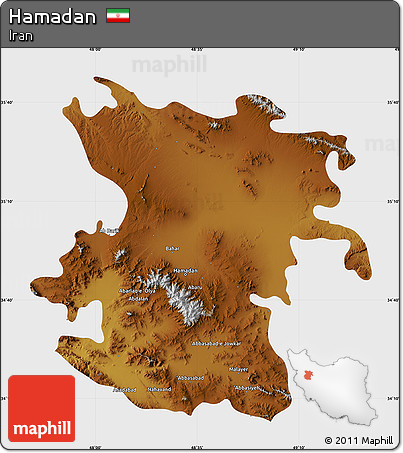 Physical Map of Hamadan, single color outside