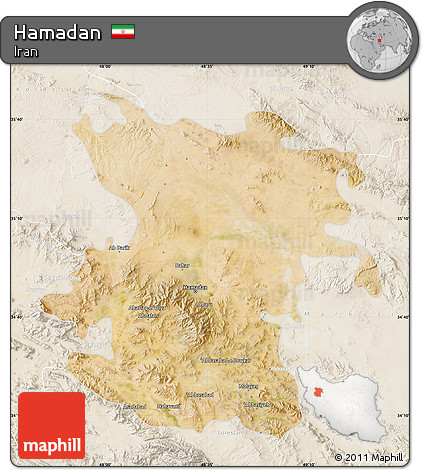 Satellite Map of Hamadan, lighten