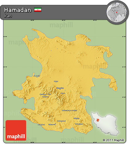 Savanna Style Map of Hamadan, single color outside