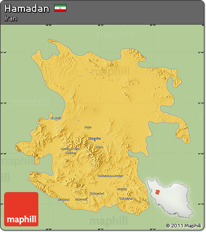 Savanna Style Map of Hamadan, single color outside