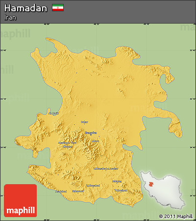 Savanna Style Map of Hamadan, single color outside