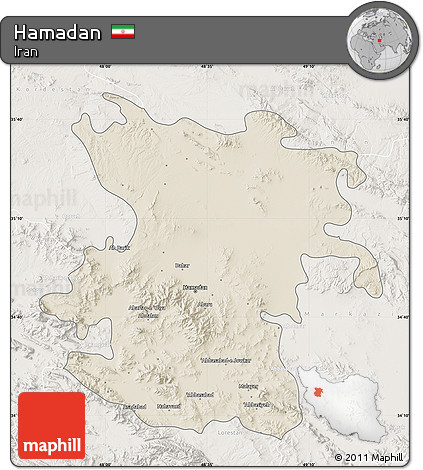 Shaded Relief Map of Hamadan, lighten