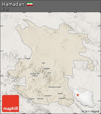 Shaded Relief Map of Hamadan, lighten