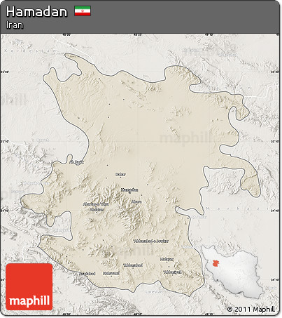 Shaded Relief Map of Hamadan, lighten
