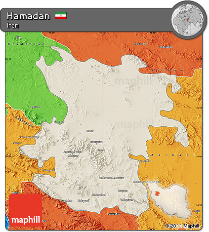 Shaded Relief Map of Hamadan, political outside
