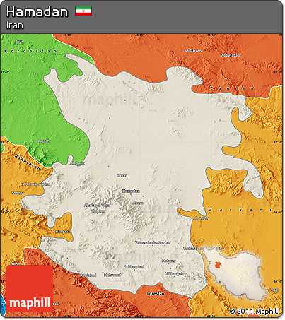 Shaded Relief Map of Hamadan, political outside