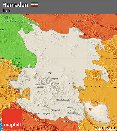 Shaded Relief Map of Hamadan, political outside