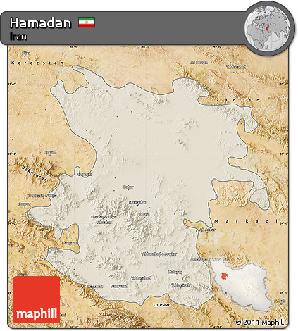 Shaded Relief Map of Hamadan, satellite outside