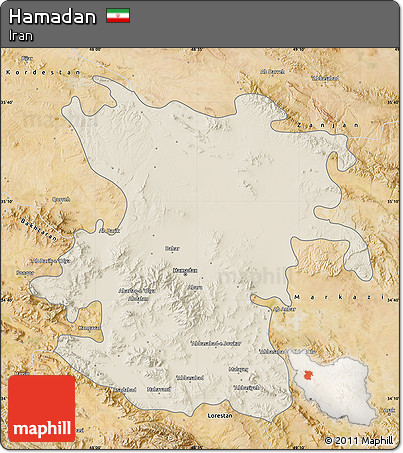 Shaded Relief Map of Hamadan, satellite outside