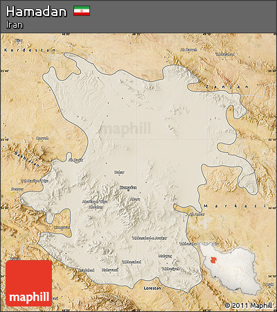 Shaded Relief Map of Hamadan, satellite outside