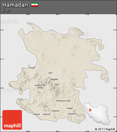 Shaded Relief Map of Hamadan, single color outside