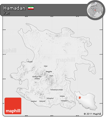 Silver Style Map of Hamadan, single color outside