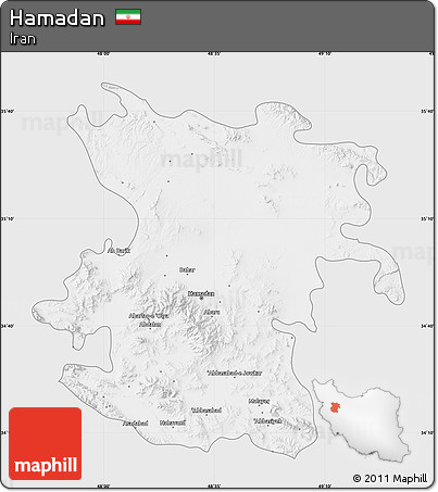 Silver Style Map of Hamadan, single color outside