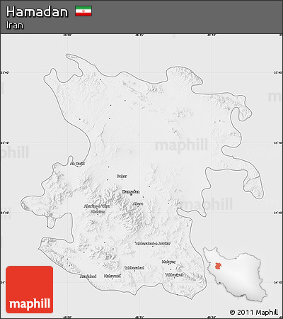 Silver Style Map of Hamadan, single color outside