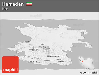 Gray Panoramic Map of Hamadan, single color outside