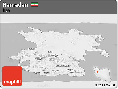 Gray Panoramic Map of Hamadan, single color outside