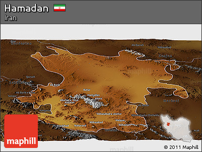 Physical Panoramic Map of Hamadan, darken