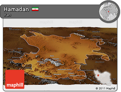 Physical Panoramic Map of Hamadan, darken