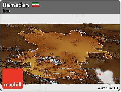 Physical Panoramic Map of Hamadan, darken