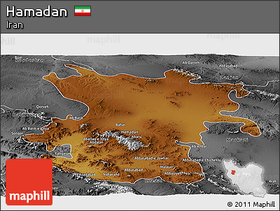 Physical Panoramic Map of Hamadan, desaturated