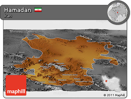 Physical Panoramic Map of Hamadan, desaturated