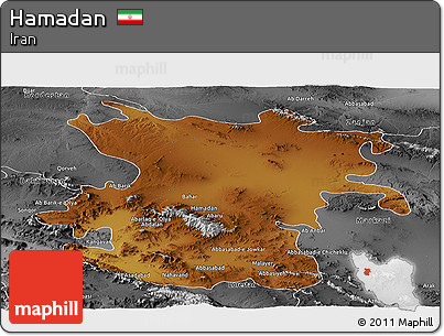 Physical Panoramic Map of Hamadan, desaturated