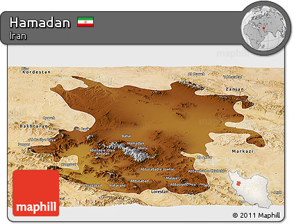 Physical Panoramic Map of Hamadan, satellite outside