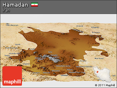 Physical Panoramic Map of Hamadan, satellite outside