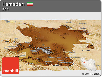 Physical Panoramic Map of Hamadan, satellite outside