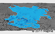 Political Panoramic Map of Hamadan, darken, desaturated