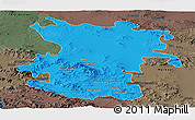 Political Panoramic Map of Hamadan, darken, semi-desaturated