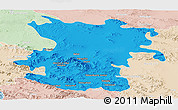 Political Panoramic Map of Hamadan, lighten