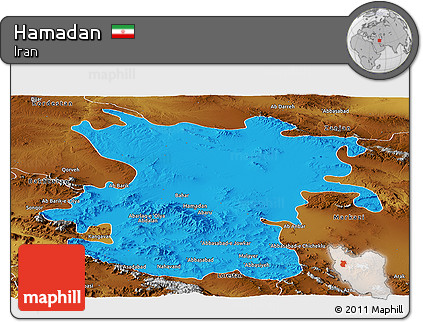 Political Panoramic Map of Hamadan, physical outside