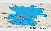 Political Panoramic Map of Hamadan, shaded relief outside