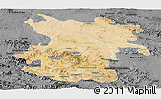 Satellite Panoramic Map of Hamadan, darken, desaturated