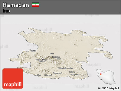 Shaded Relief Panoramic Map of Hamadan, cropped outside