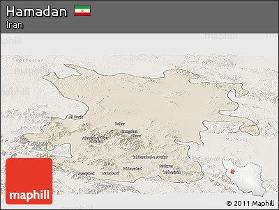 Shaded Relief Panoramic Map of Hamadan, lighten