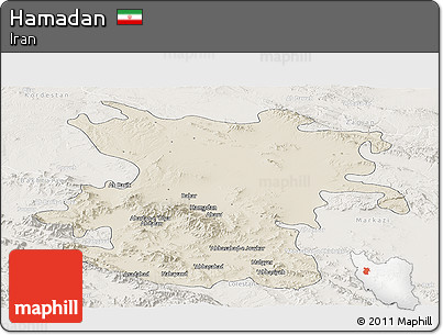 Shaded Relief Panoramic Map of Hamadan, lighten