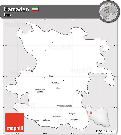 Silver Style Simple Map of Hamadan, cropped outside