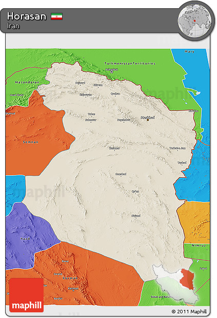 Shaded Relief 3D Map of Horasan, political outside