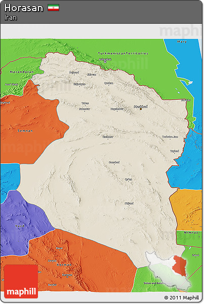 Shaded Relief 3D Map of Horasan, political outside