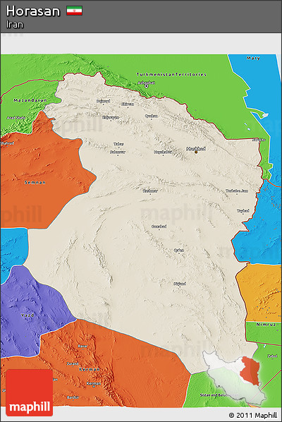 Shaded Relief 3D Map of Horasan, political outside