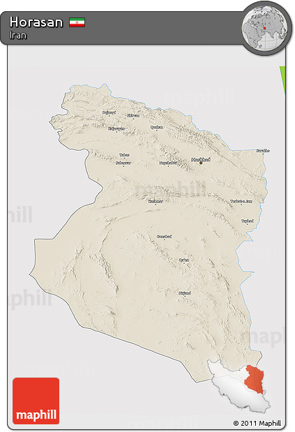 Shaded Relief 3D Map of Horasan, single color outside